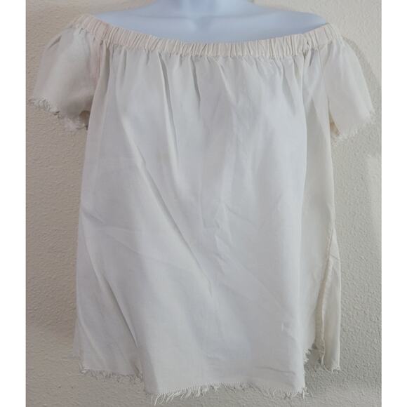 Cloth & Stone Anthropologie Cream Off The Shoulder Frayed Hem Top S Lightweight - Picture 1 of 7